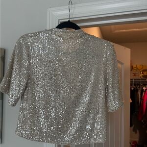 H&M Silver Sequin Short Sleeve Top